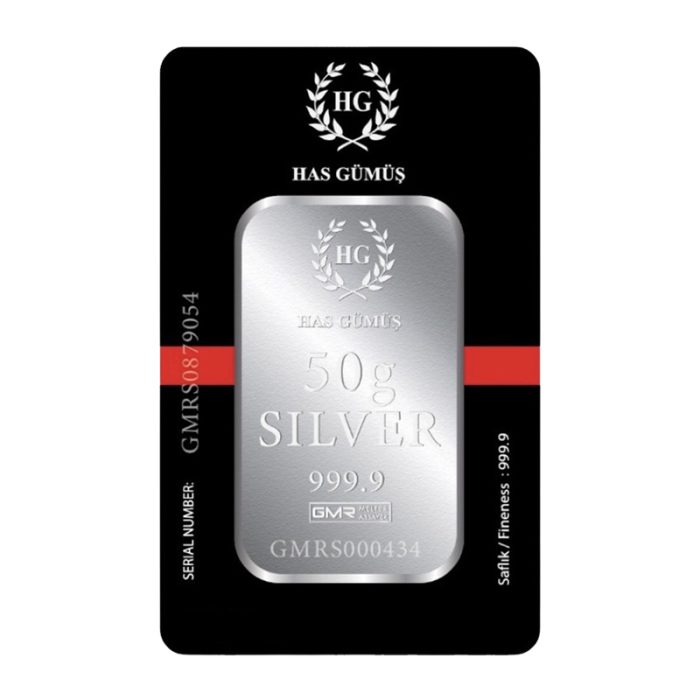 شمش نقره 50گرمی ۹۹۹/۹ هاس گوموش