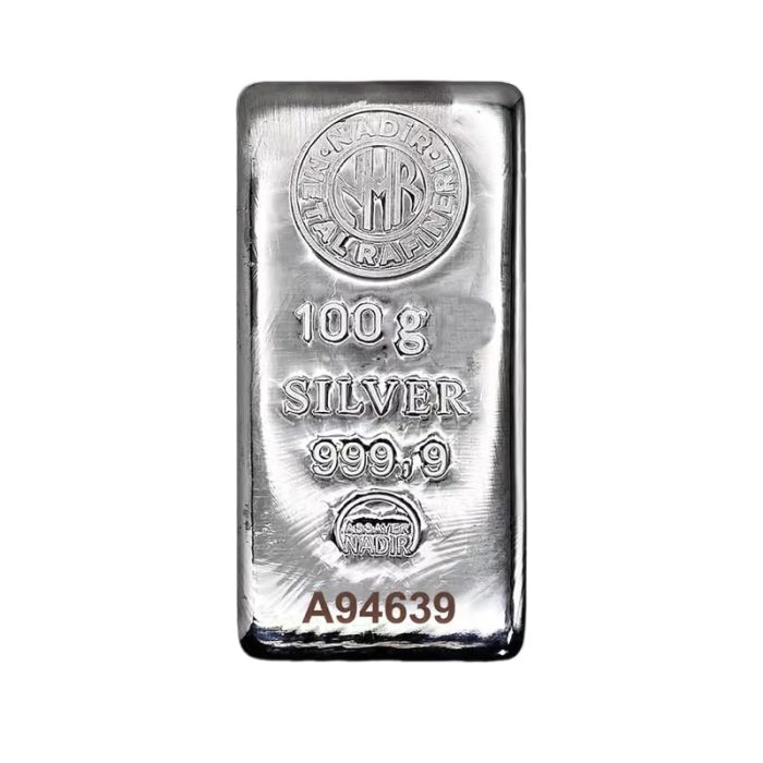 شمش نقره 100گرمی ۹۹۹/۹ نادیر