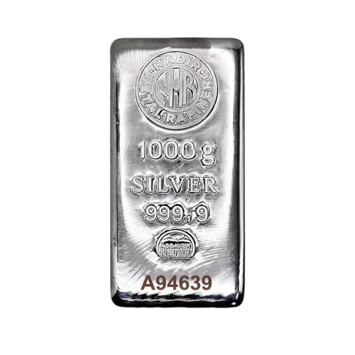 شمش نقره یک کیلوگرمی ۹۹۹/۹ نادیر