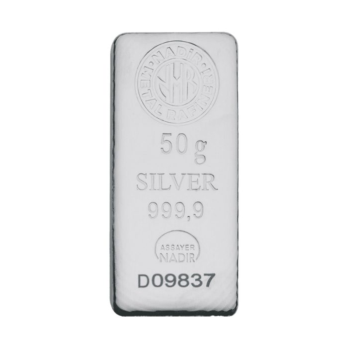 شمش نقره 50گرمی ۹۹۹/۹ نادیر